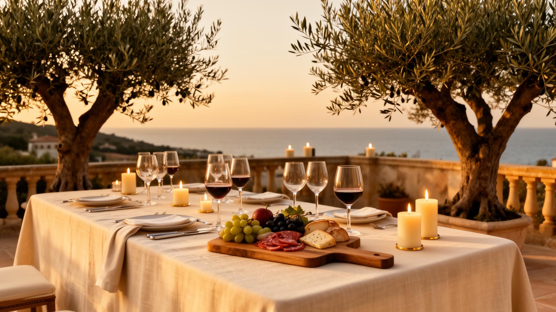 A Bossa board arriving on a linen-set terrace at golden hour, ready to gather